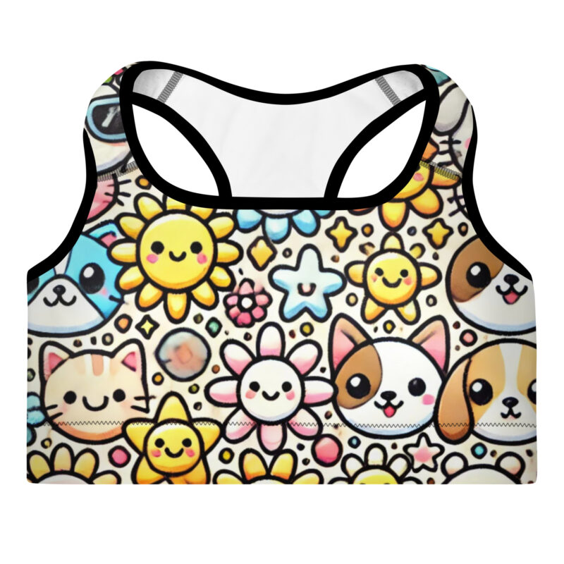 Whimsical Fun Cute Doodles Padded Sports Bra