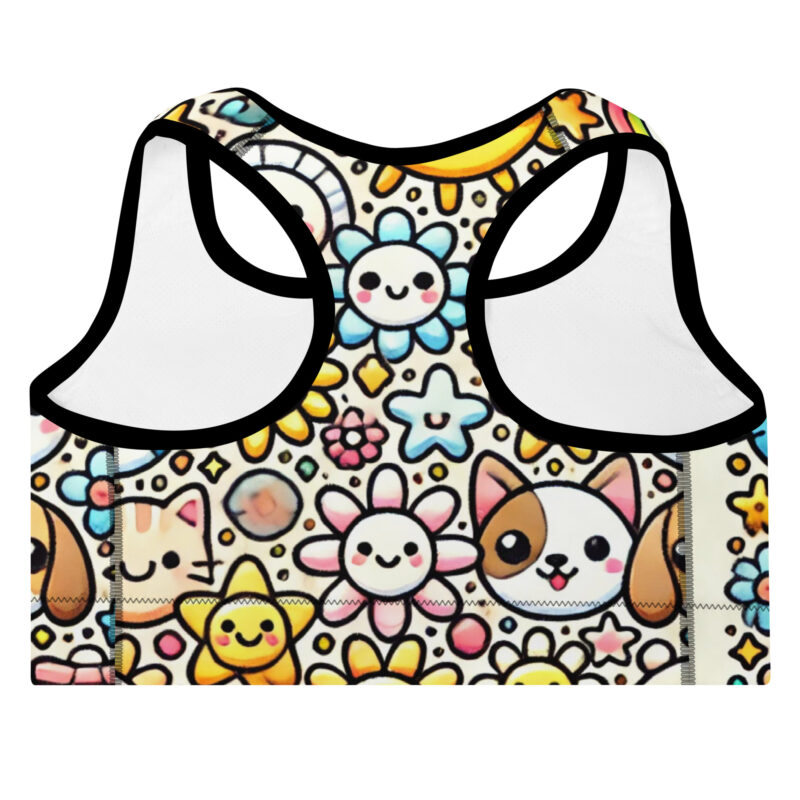 Cute Doodle Padded Sports Bra with Whimsical Illustrations alternate view