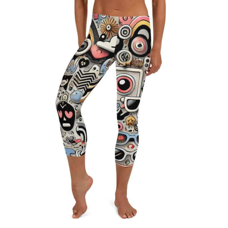 Cool Doodles Capri Leggings with Whimsical Geometric Art alternate view