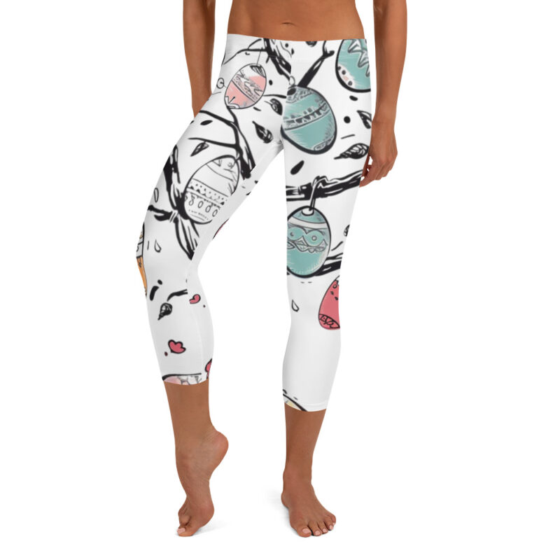 Pastel Easter Egg Capri Leggings with Whimsical Spring Art alternate view