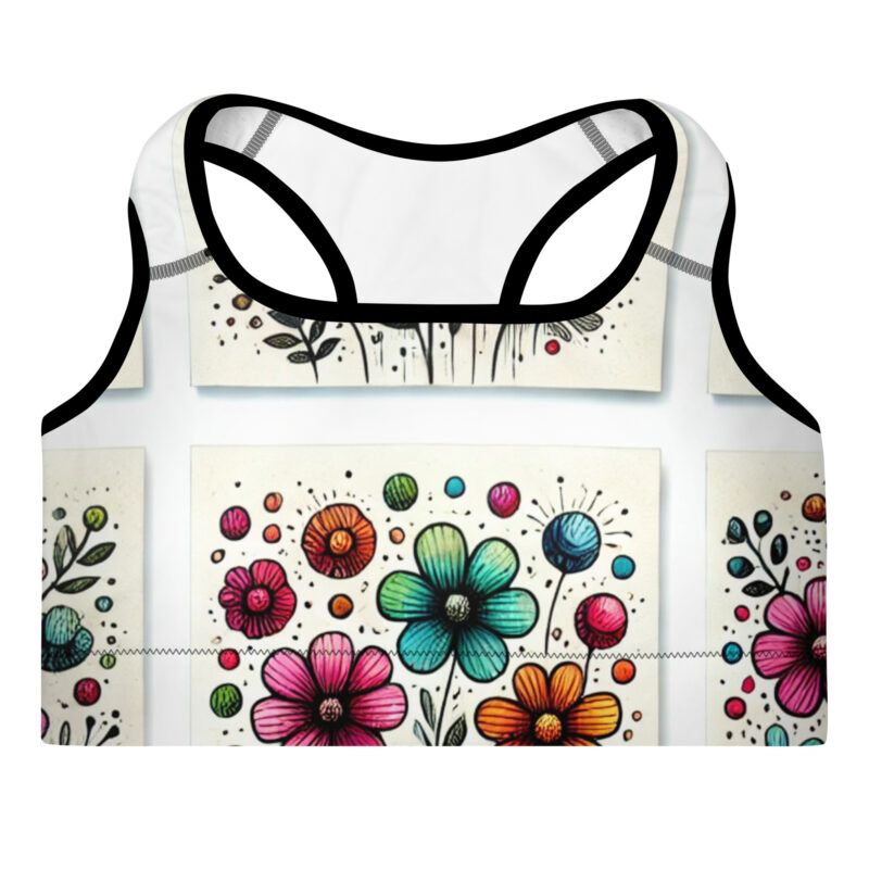 Whimsical Vibrant Flower Pattern Padded Sports Bra