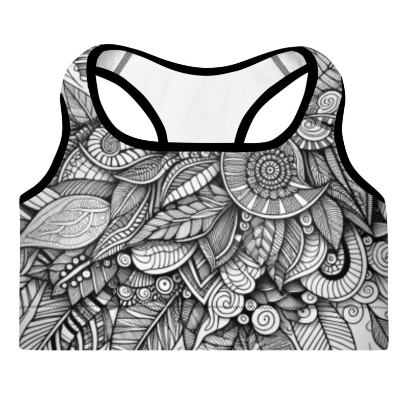 Zentangle Padded Sports Bra - Spiraled Petal Embrace