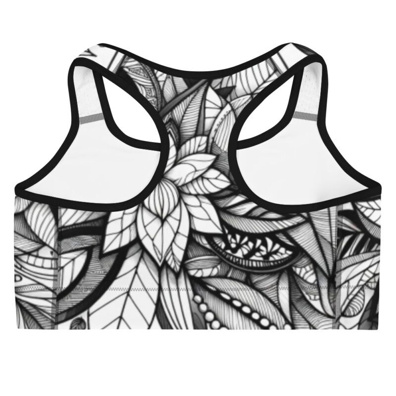 Petal Zentangle Sports Bra with Inked Floral Artwork alternate view