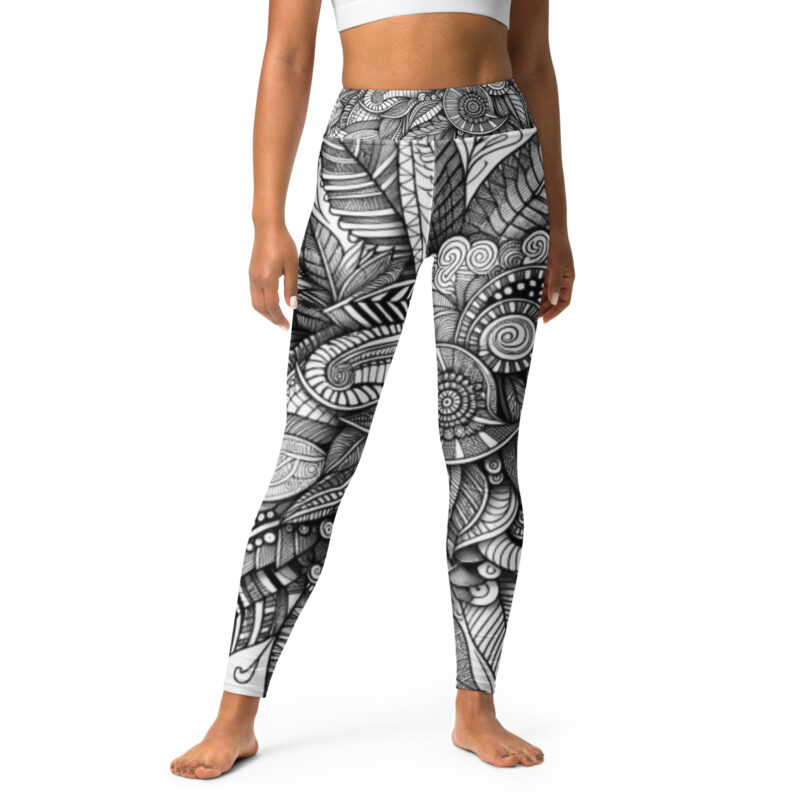 Zentangle Yoga Leggings - Meditative Botanical Patterns