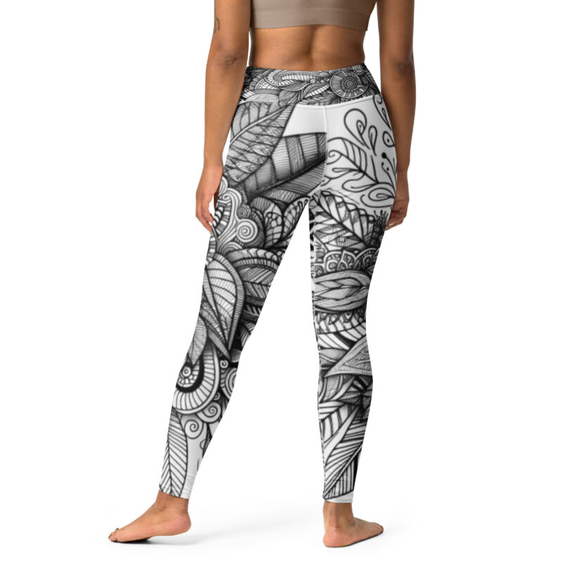 Botanical Zentangle Yoga Leggings with Meditative Patterns alternate view