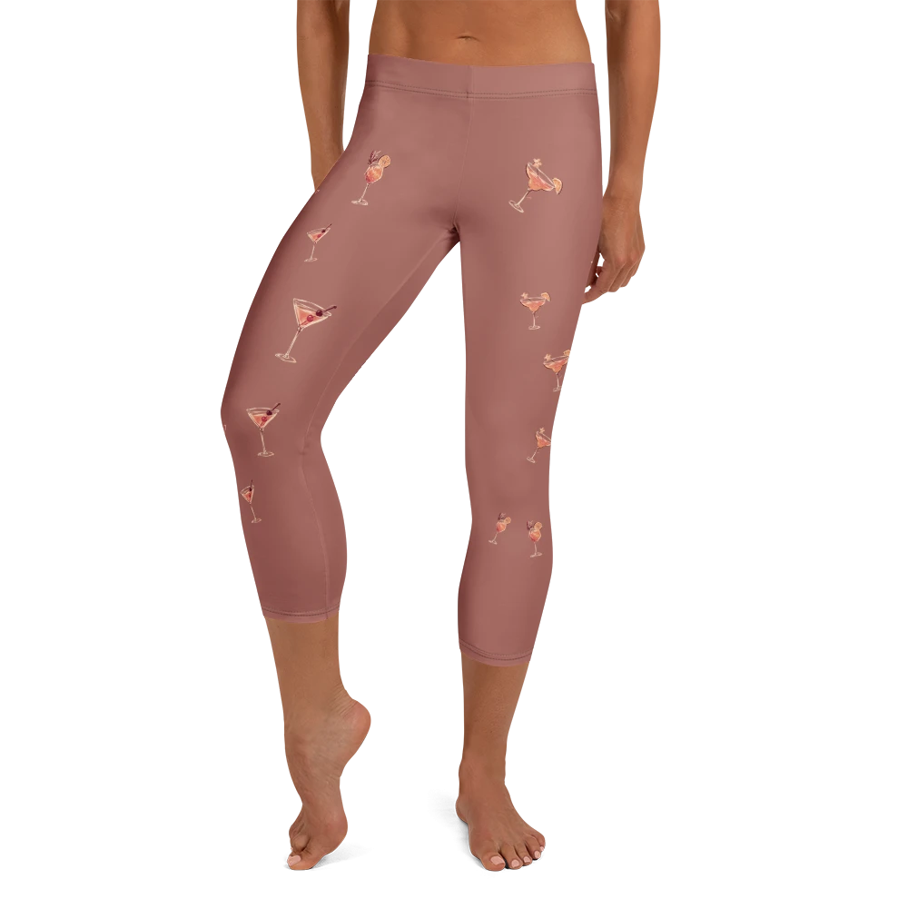 Cocktail Glass Summer Doodles Capri Leggings Front