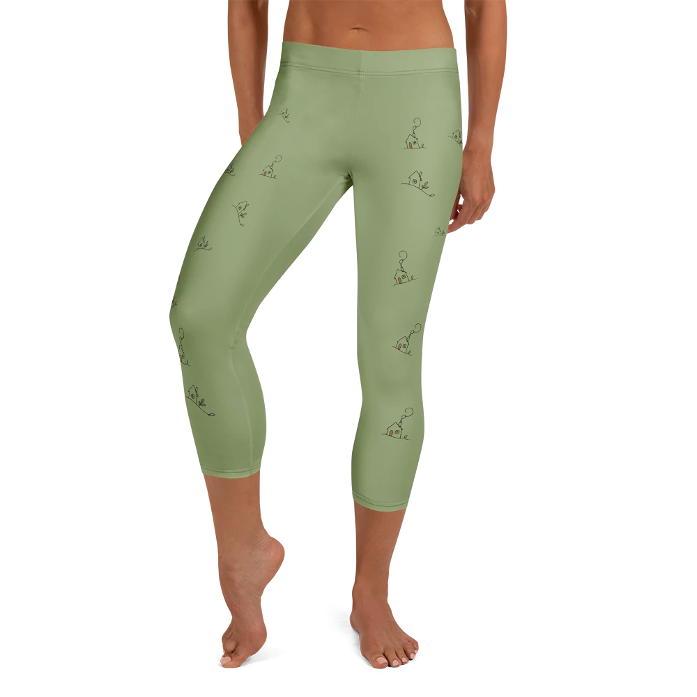 Tiny House Cute Doodles Capri Leggings Front