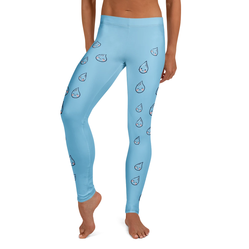 Smiling Raindrop Cute Doodles Leggings Front