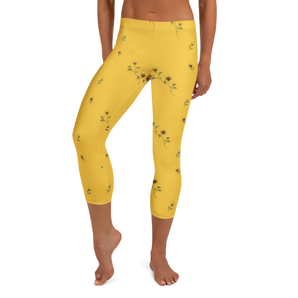 Small Sunflower Flower Doodles Capri Leggings Front