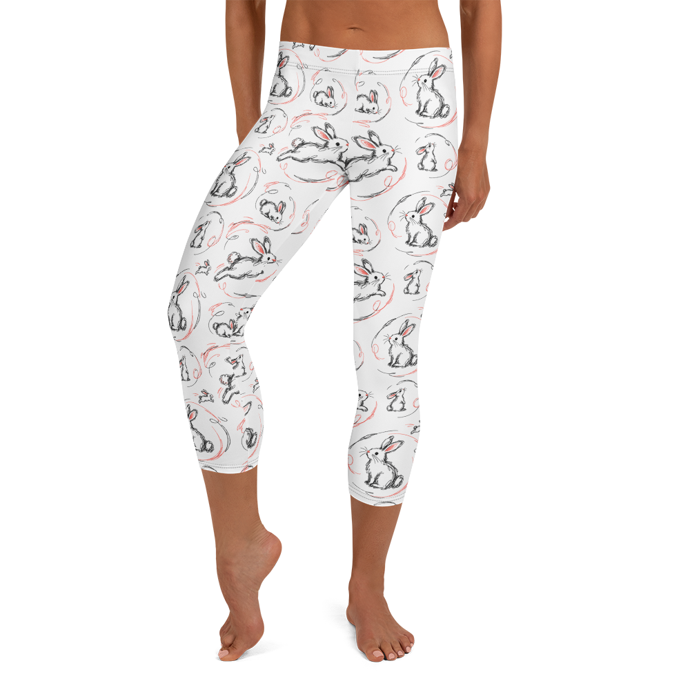 Little Rabbit Cute Animals Capri Leggings Front
