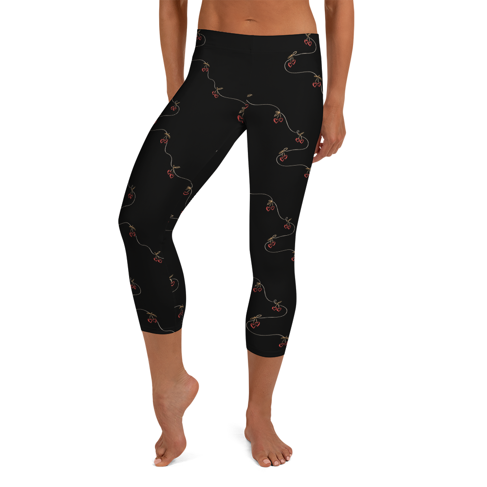 Heart Cherry Pair Valentines Capri Leggings