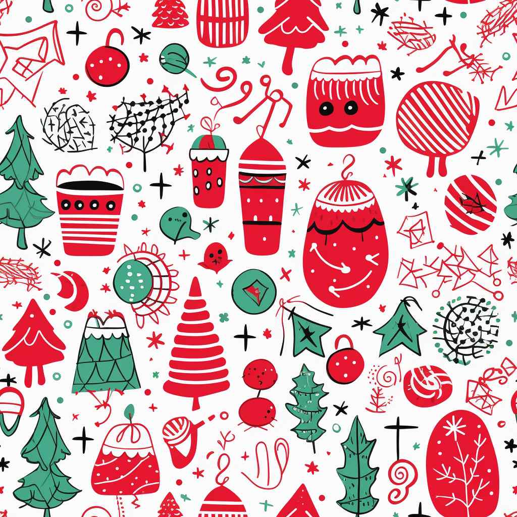 Christmas doodles with red and green trees