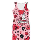 Valentine's Doodle Bodycon Dress - Elegance with a Heartfelt Print