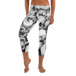 Monochromatic Waves Doodle Capri Leggings - Serene Swirl Symphony - Image 2