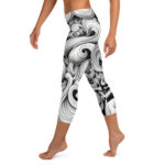 Monochromatic Waves Doodle Capri Leggings - Serene Swirl Symphony - Image 3