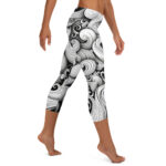 Monochromatic Waves Doodle Capri Leggings - Serene Swirl Symphony - Image 4