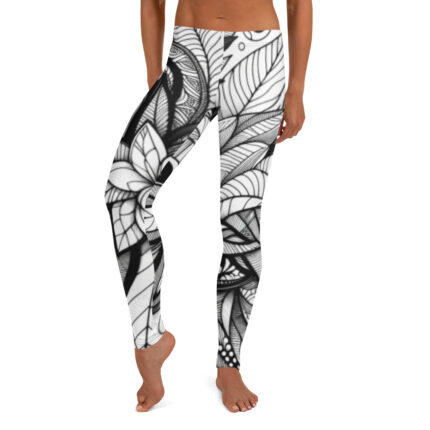 Zentangle Full-Length Leggings - Floral Ink Embrace