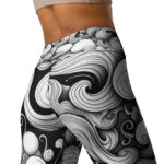 Monochromatic Waves Doodle Yoga Leggings - Serene Swirl Symphony - Image 4