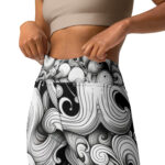 Monochromatic Waves Doodle Yoga Leggings - Serene Swirl Symphony - Image 3