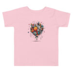 Vibrant Balloon Town T-Shirt - Whimsical Skyline Scribble - Image 3
