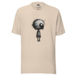 Solemn Doodle Figure T-Shirt - Reflective Charcoal Art - Image 4