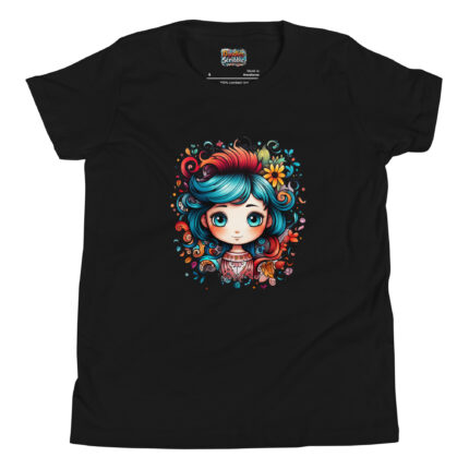 Curious Blue Tresses T-Shirt - Whimsical Hair Doodle