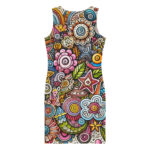 Colourful Whimsical Floral and Star Doodles Bodycon Dress - Image 2