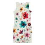 Whimsical Watercolour Flower Doodle Bodycon Dress - Image 2