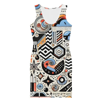 Vibrant Geometric and Cloud Doodles Bodycon Dress