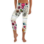 Vibrant Floral Doodle Capri Leggings for Yoga - Image 2