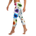 Watercolour Flower Doodle Capri Leggings - Image 3