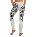 Elegant Black and White Floral Doodle Leggings - Image 2