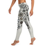 Elegant Black and White Floral Doodle Leggings - Image 3