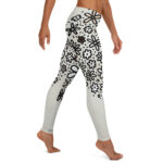 Elegant Black and White Floral Doodle Leggings - Image 4