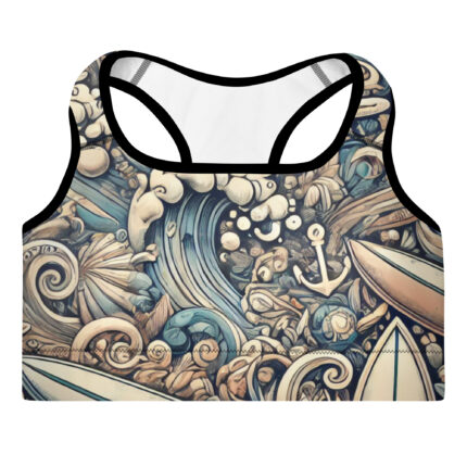 Ocean Adventure Summer Doodles Pattern Padded Sports Bra