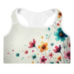 Soft Bloom Watercolour Flower Padded Doodle Sports Bra - Image 3