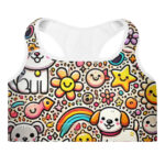 Whimsical Fun Cute Doodles Padded Sports Bra - Image 3