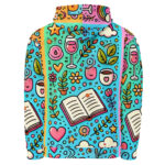Vibrant Coffee and Wine Cute Doodles Hoodie - Image 3