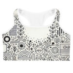 Vibrant Sports Bra Adorned with Geometric Cool Doodles - Image 3