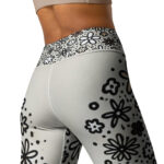 Yoga Leggings with Black and White Floral Doodles - Image 3