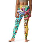Yoga Leggings with Coffee Time Cute Doodles - Image 2